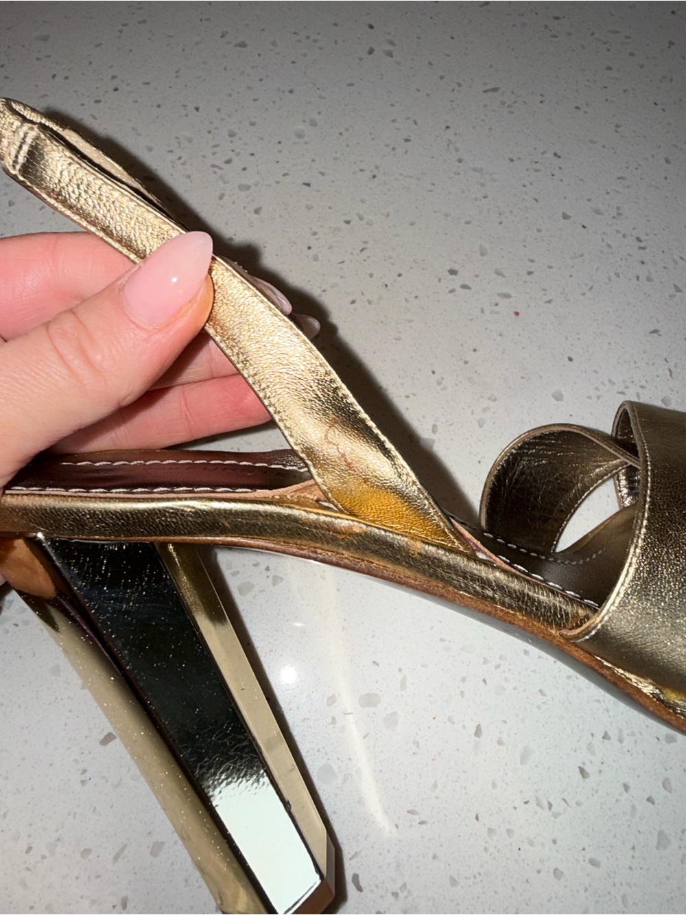 Diane Von Furstenberg Metallic Gold Crisscross Slingback Heels - Picture 10 of 11